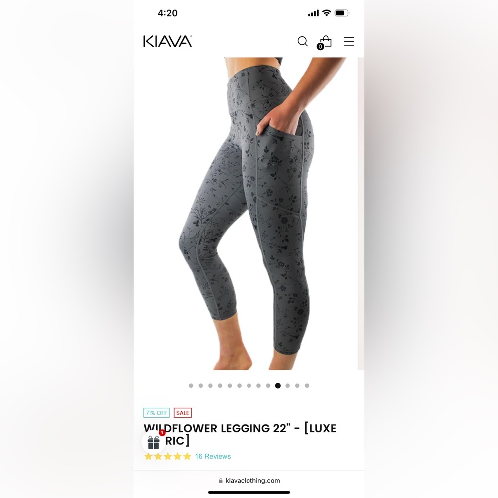 New In Package KIAVA Wildflower 22” Leggings /Capris MEDIUM